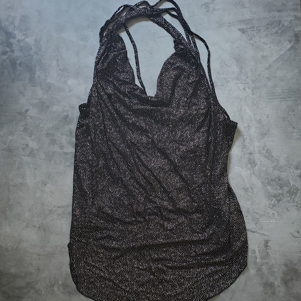 NWT CHASER Glitter Strappy Cowl Neck Black Top Large - Picture 9 of 10